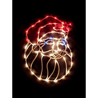 santa claus face donein red and white lights